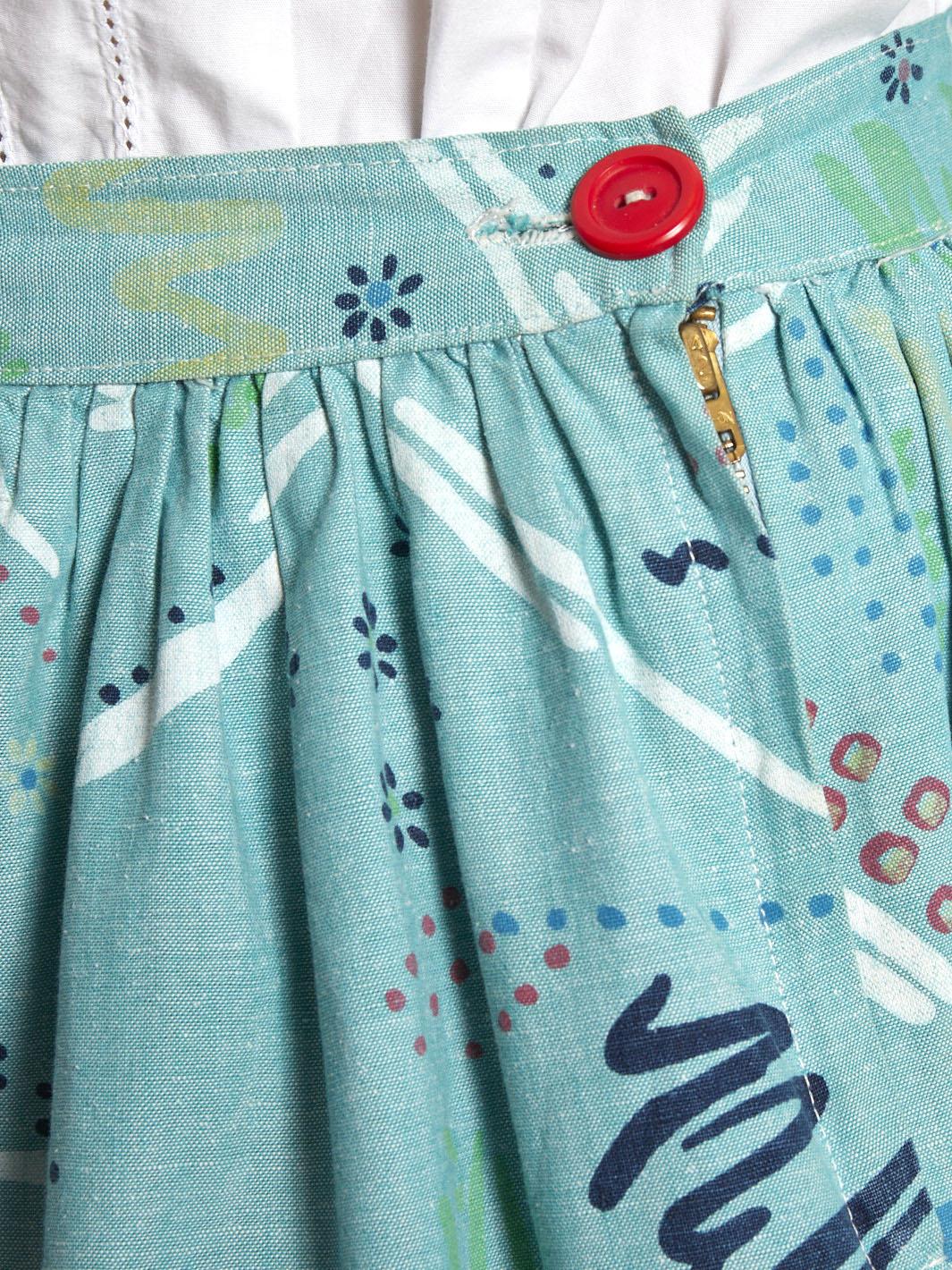 Gonna midi ispirata agli anni '50 in cotone verde acqua con motivo astratto