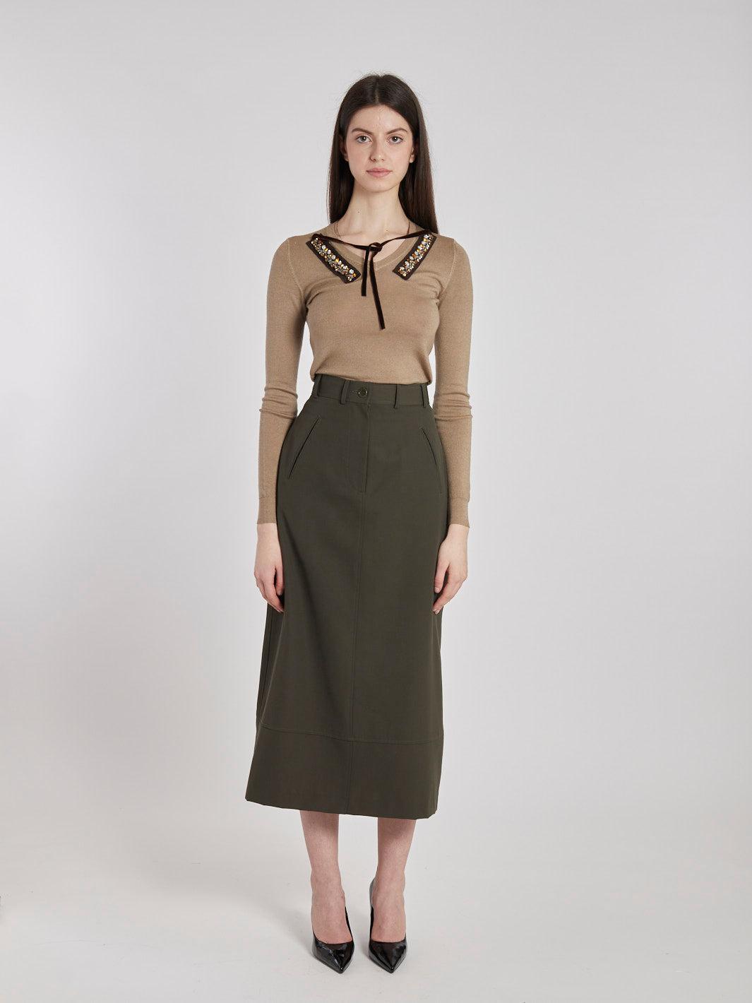 Y2K Aspesi midi skirt with a classic cut in military green Z1000223  Aspesi 