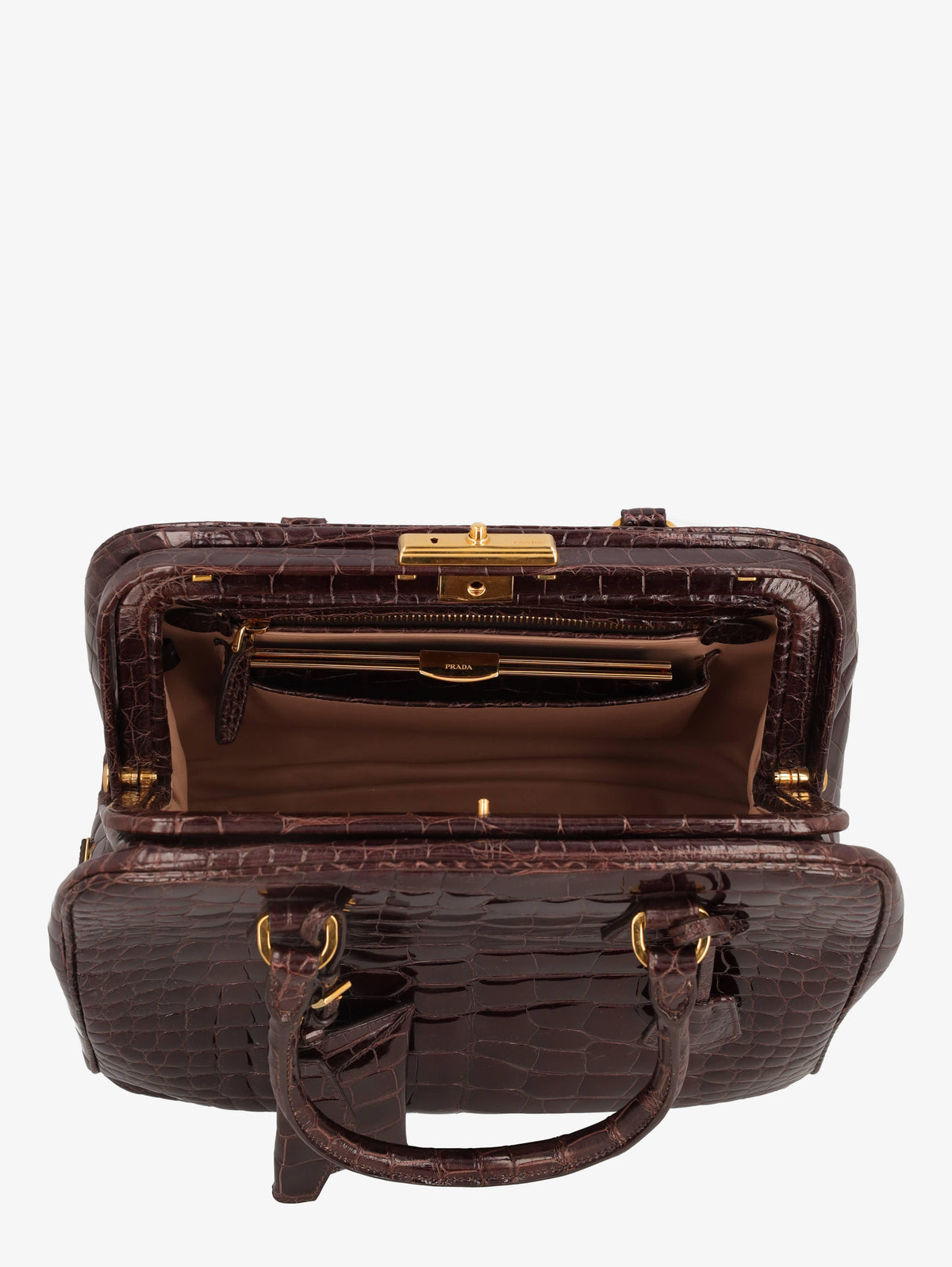 Prada Crocodile Bauletto Bag in Dark Brown Crocodile Leather WCV161224_82  Prada 
