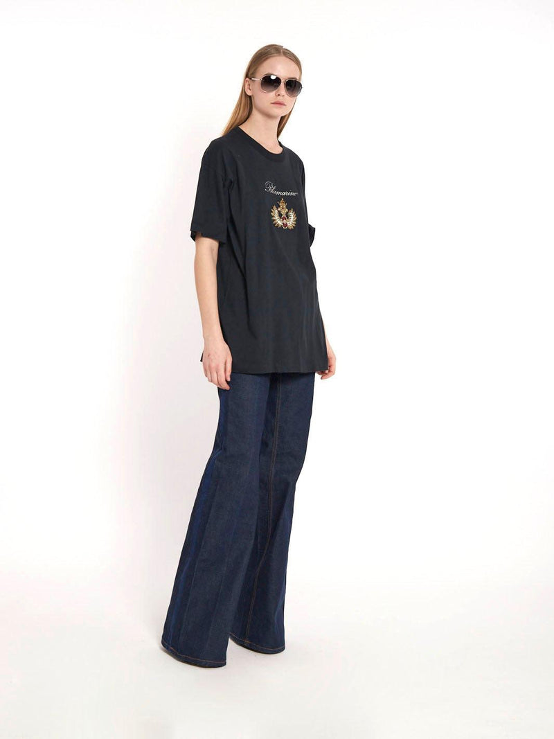 1990s Anna Molinari Blumarine blue T-shirt with beads and rhinestones Z101116  Blumarine 