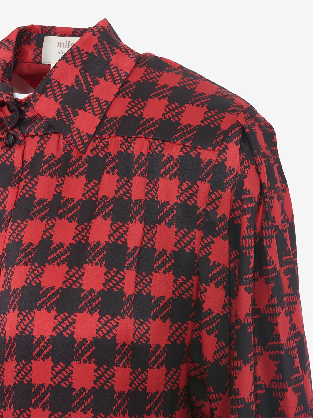 Mila Schön Houndstooth pattern silk skirt and blouse ensemble