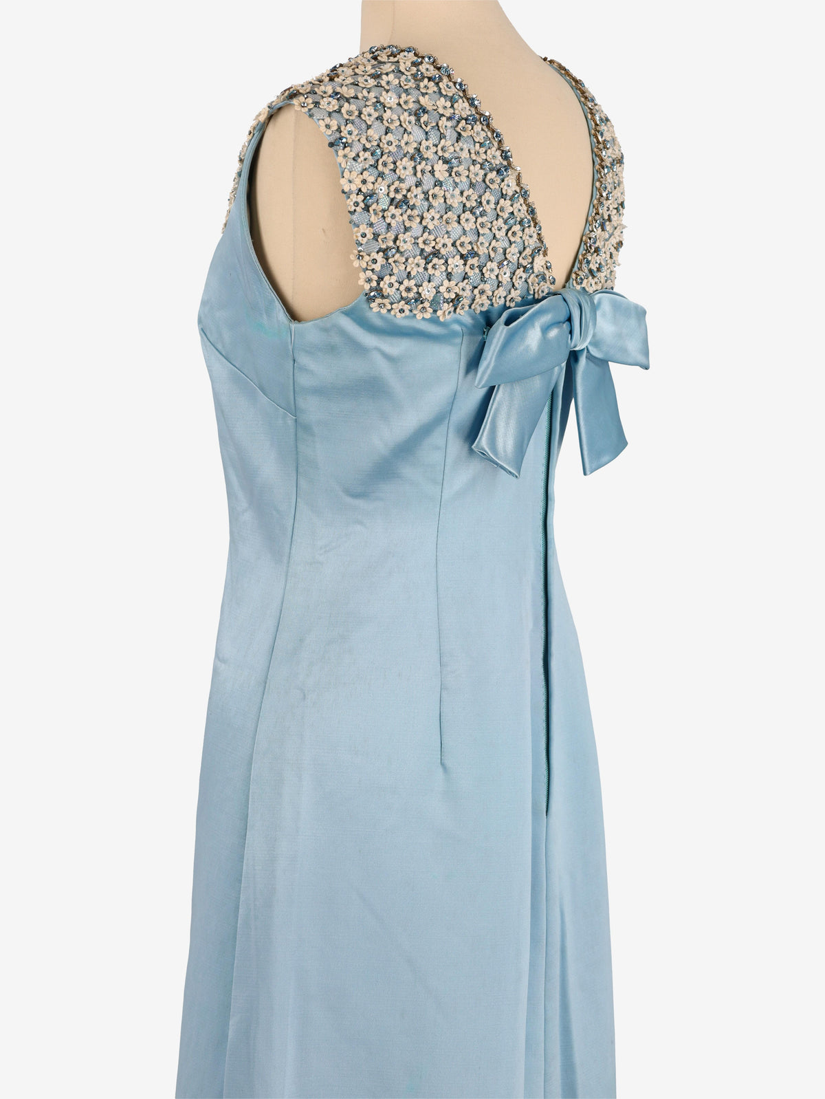Satin Dress With Embroidered Beaded Flowers - 60s