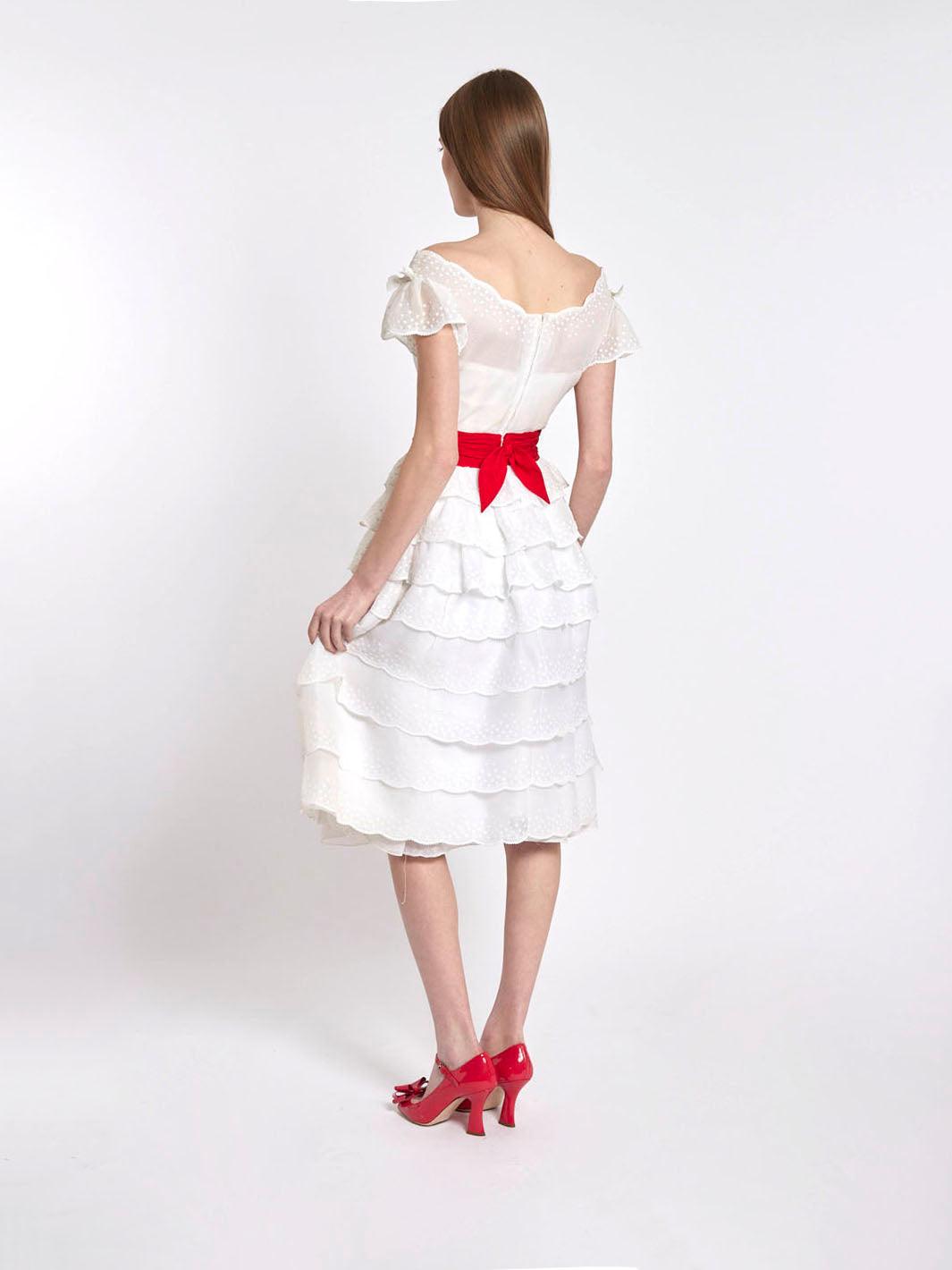 Vintage 1950s Curiel White Dress with Red Belt B1603622  Curiel 