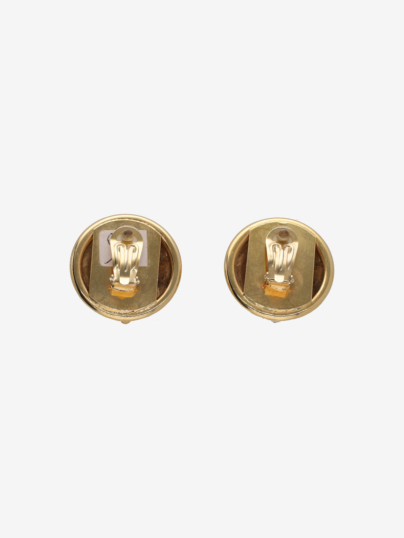 Vintage Gold-Tone Button Clip-On Earrings with Gem Details W13426.19  Vintage 