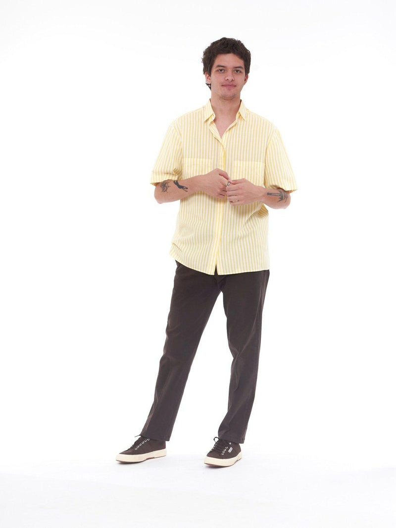 Y2K Short-sleeved summer shirt with white and yellow stripes W22072801  Vintage 