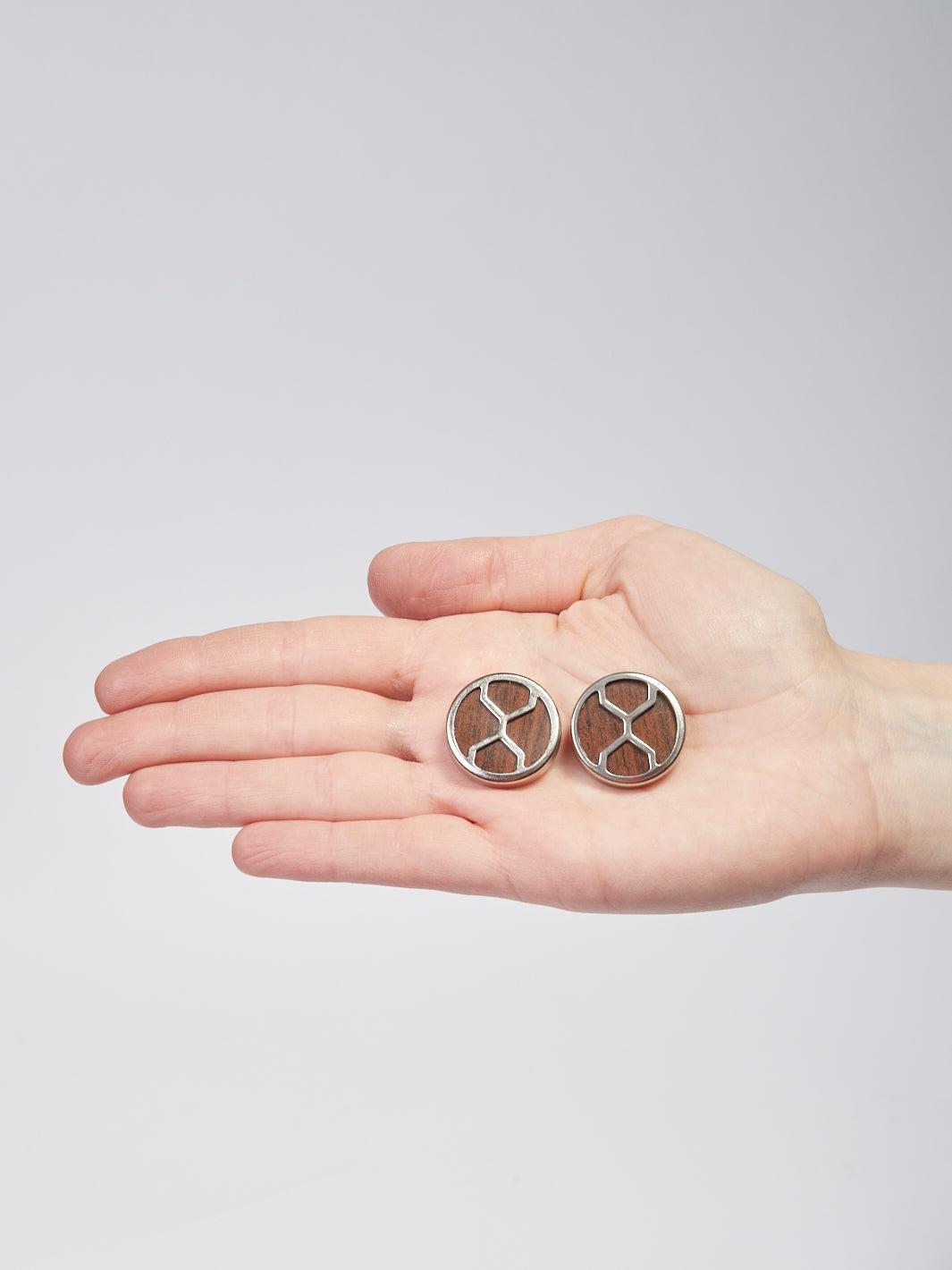 1980s Thierry Mugler round clip-on earrings in wood and metal W22033014  Thierry Mugler 