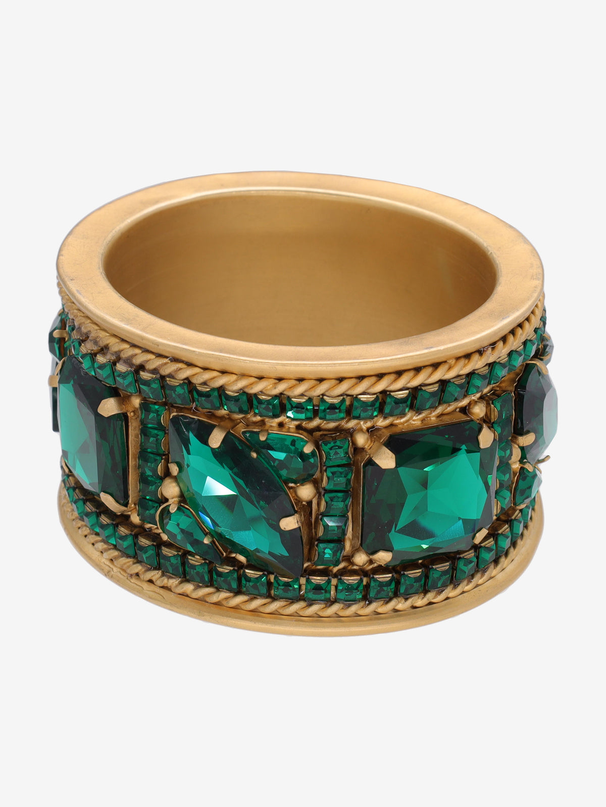 Gianfranco Ferré Gold Maxi Bracelet With Green Rhinestones