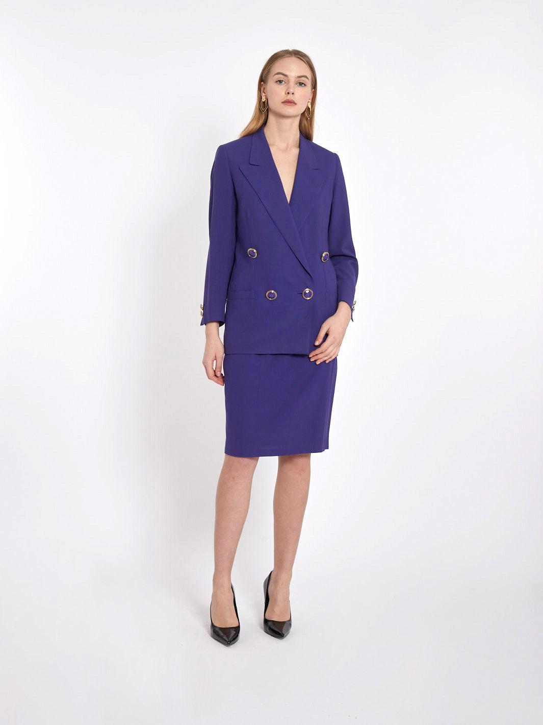 1980s Gianni Versace purple women suit in wool with large buttons W2203173  Versace 