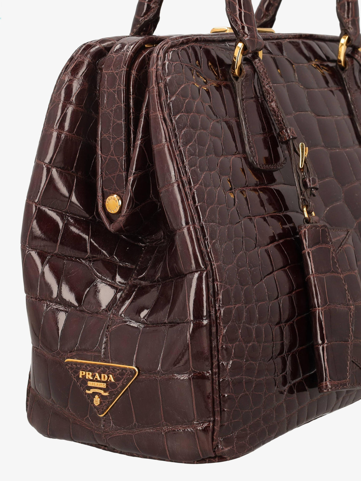 Prada Crocodile Bauletto Bag in Dark Brown Crocodile Leather WCV161224_82  Prada 