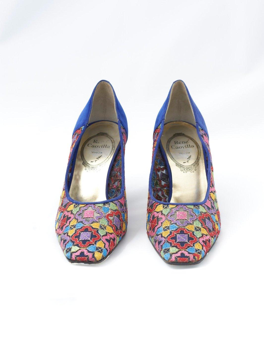 1980s René Caovilla pumps in blue sued and openwork fabric W22051914  Caovilla 