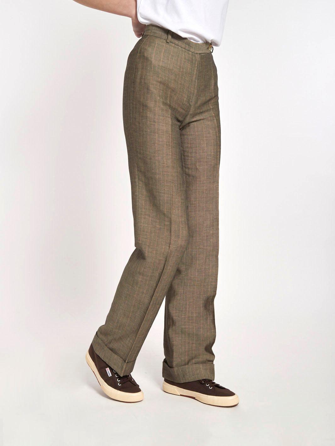 1990s Olivier Valentino pants in grey and brown melange linen MR511298  Oliver by Valentino 
