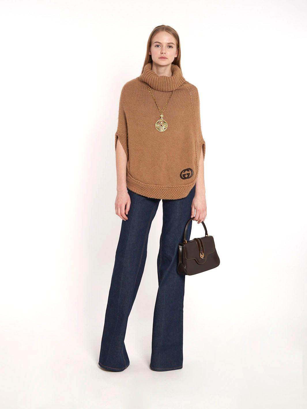 Y2K Gucci camel-colour turtleneck poncho in wool