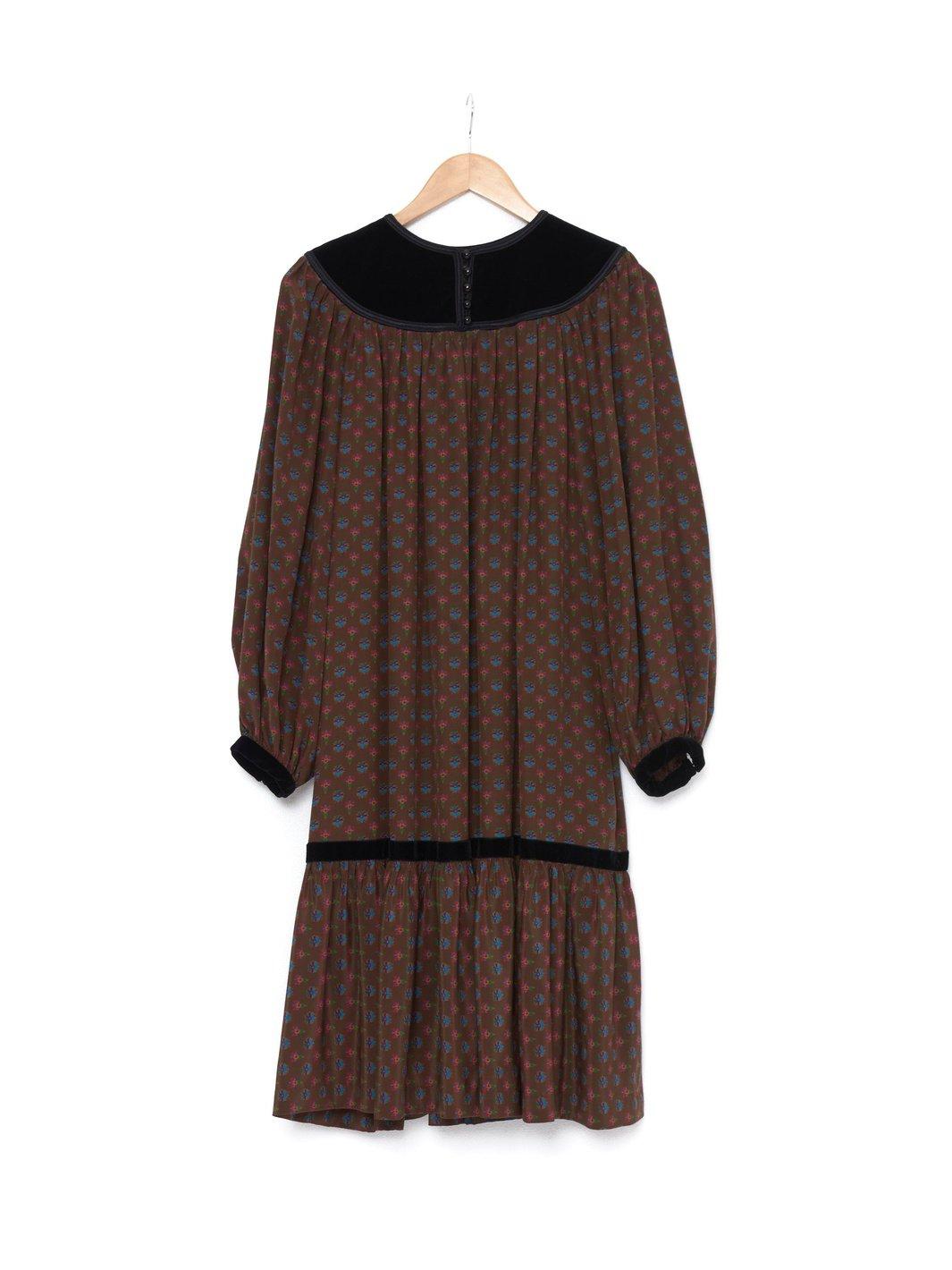 Yves Saint Laurent anni '70 in seta marrone con maniche a sbuffo