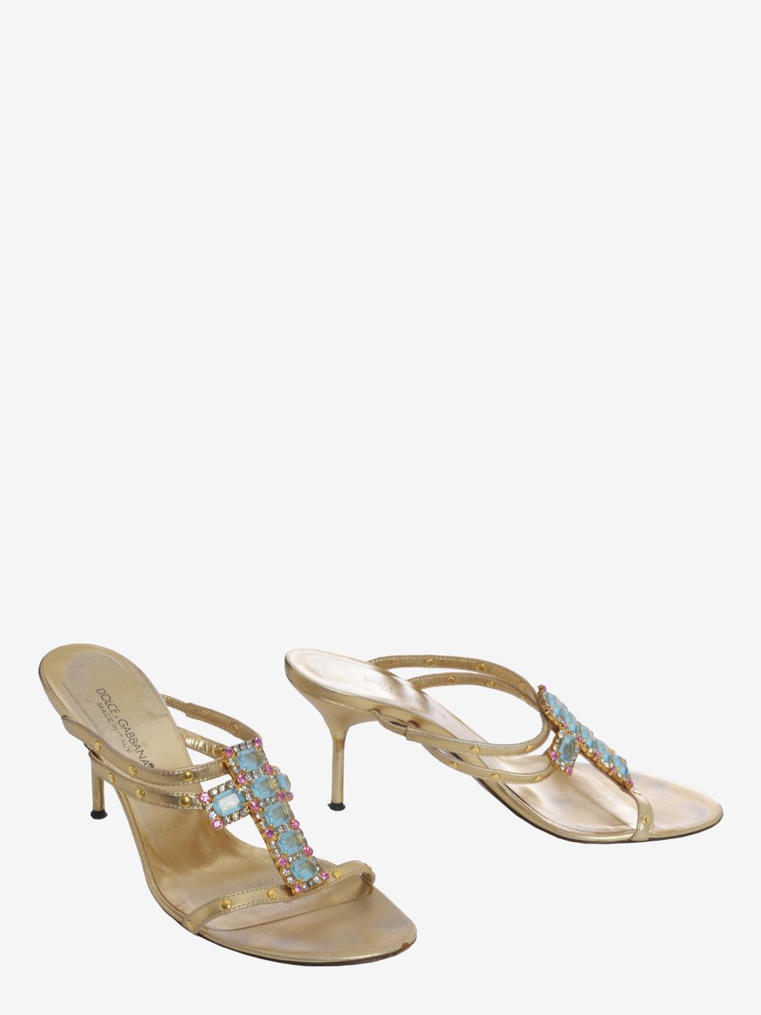 Dolce &amp; Gabbana 水钻金色凉鞋