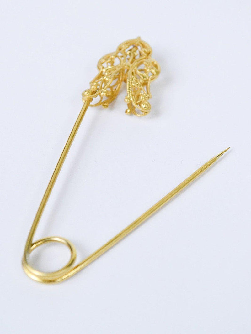 1970s safety pin golden brooch W22051806  Vintage 
