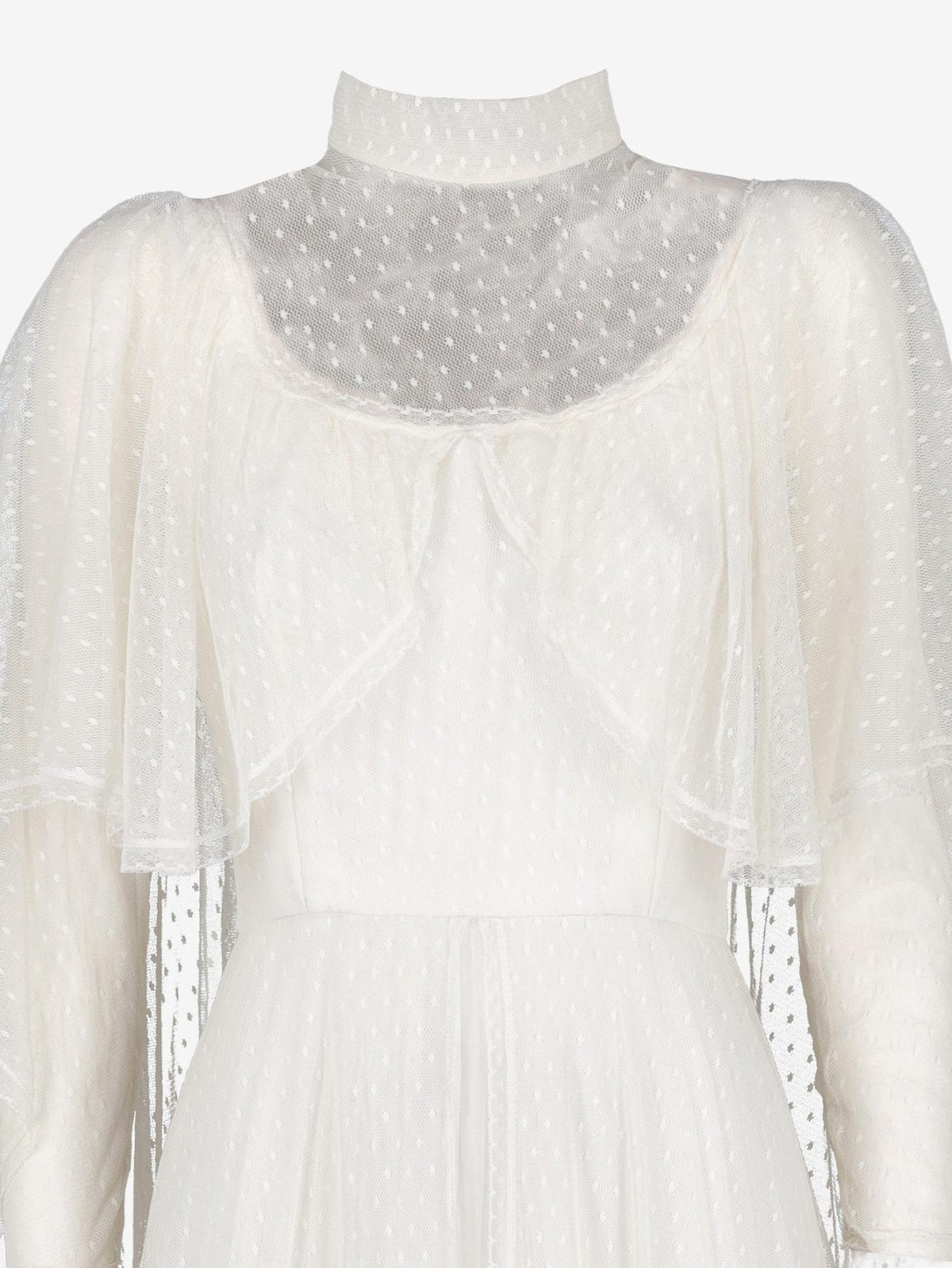 Vintage Tulle Wedding Dress with Polka Dot Embroidery and Cape Detail W240426.3  Vintage 