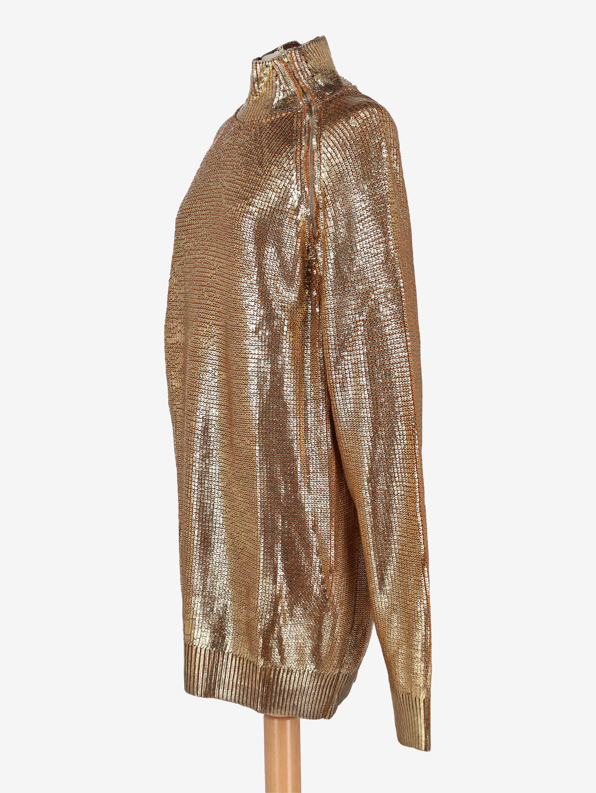 Gianfranco Ferré Gold Laminated Knit Turtleneck with Asymmetric Zip - 1993 W2511.129  Gianfranco Ferré 