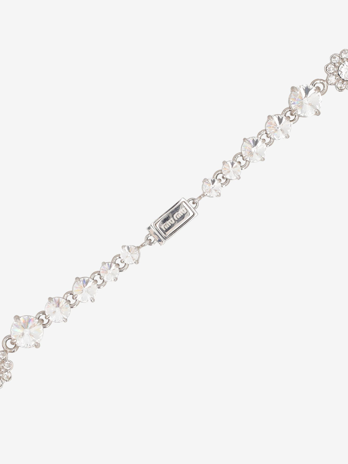 Miu Miu Crystal Floral Bib Necklace with Pearl Drop W13426.125  Prada 
