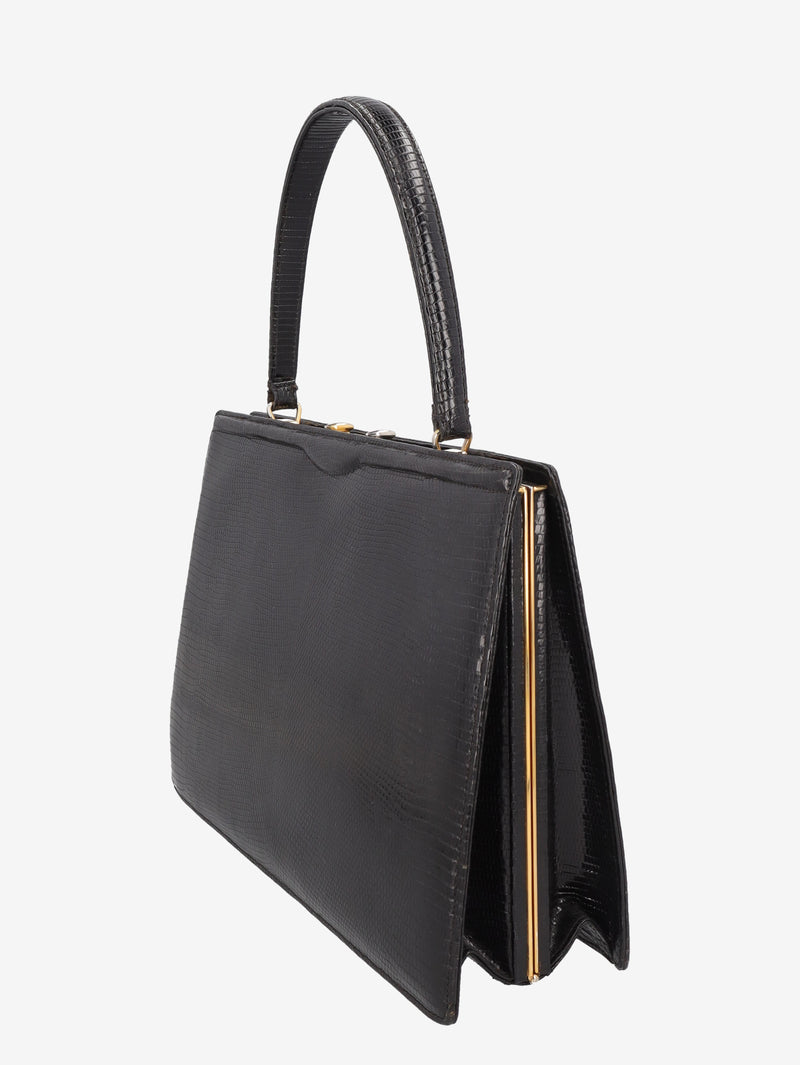 Vintage Black Lizard Leather Handbag WCV300625.37  Vintage 