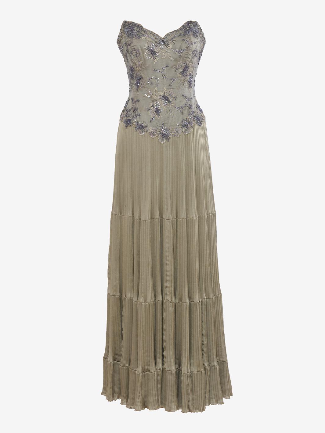 Vicky Tiel Green Pleated Dress