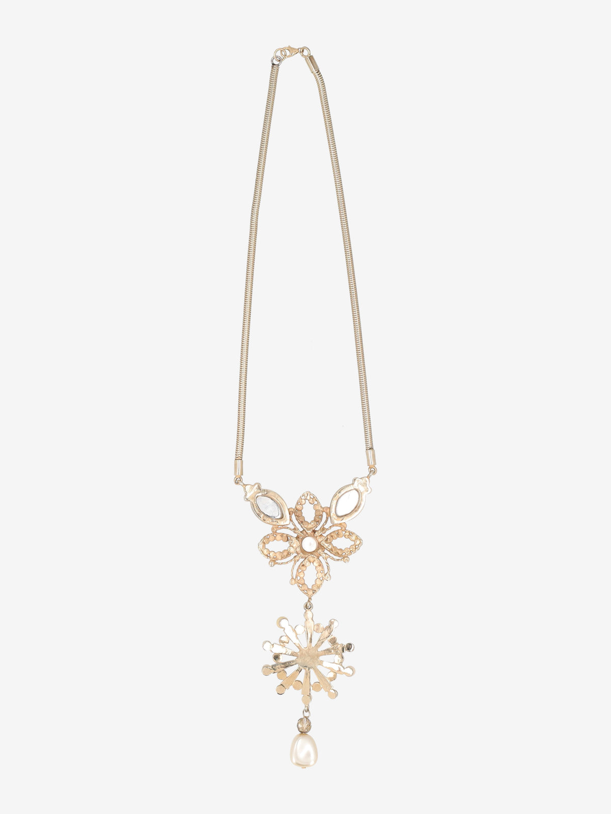Vintage-Inspired Pearl & Floral Filigree Pendant Necklace W13426.134  Vintage 
