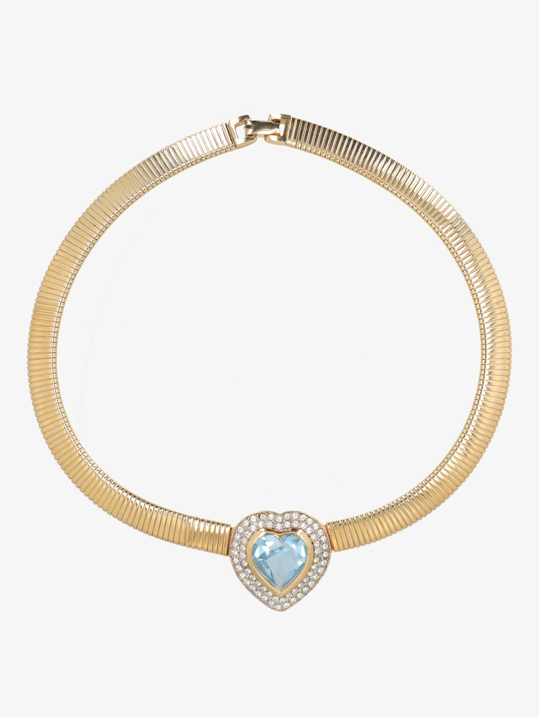 Kenneth Jay Lane Acquamarine Heart Necklace CVR24.1.141  Kenneth Jay Lane 