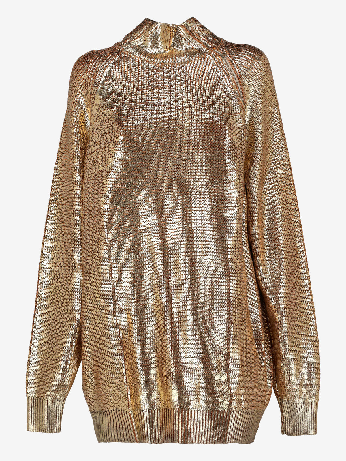 Gianfranco Ferré Gold Laminated Knit Turtleneck with Asymmetric Zip - 1993 W2511.129  Gianfranco Ferré 