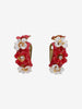 Vintage Semi-Circle Earrings with Red Floral and Gem Detail W13426.5  Vintage 