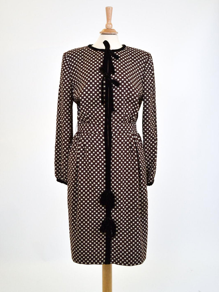 Valentino brown dress with floral beige pattern, 80s W2204051  Valentino 
