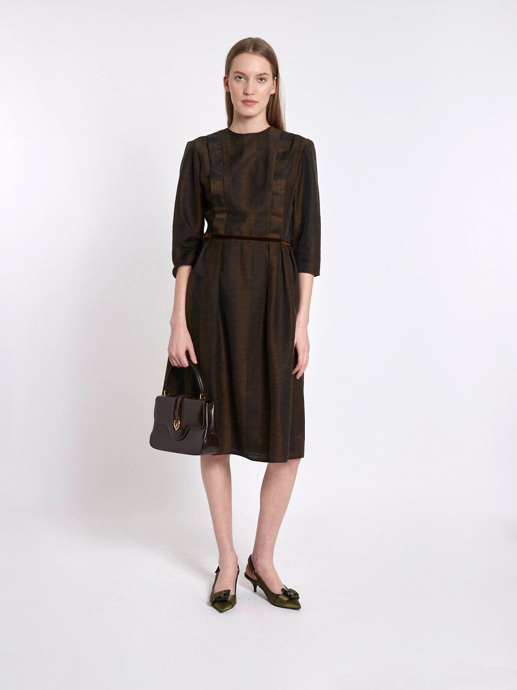 1950s wool-blend sartorial dress in melange brown shades E1000820  Vintage 