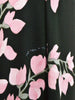 Abito De Parisini color oliva con fiori rosa, anni '70