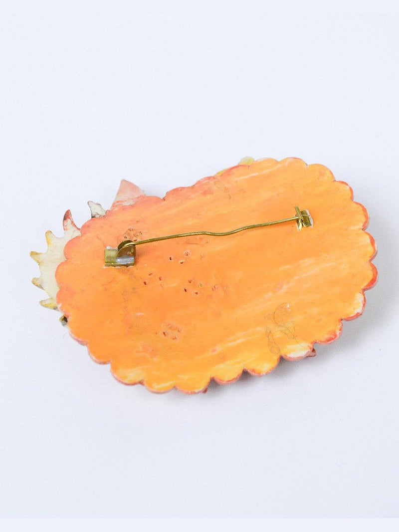 1980s large resin brooch with leaves and shells W22051805  Vintage 