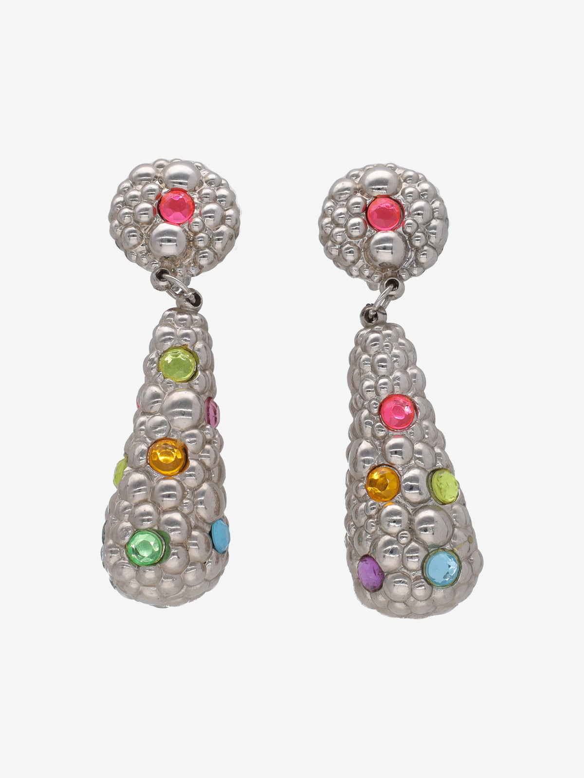 Vintage Drop Earrings with Bubble Texture and Multicolored Gemstones W13426.49  Vintage 