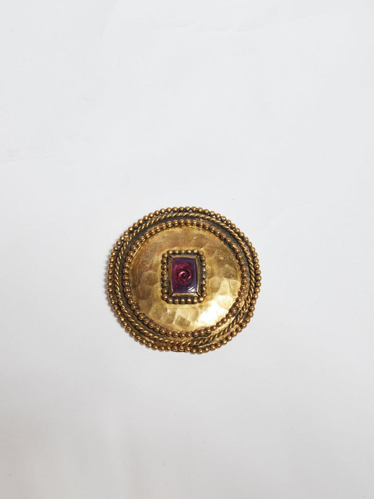 1980s brass Chanel buckle with purple stone B0045  Chanel 