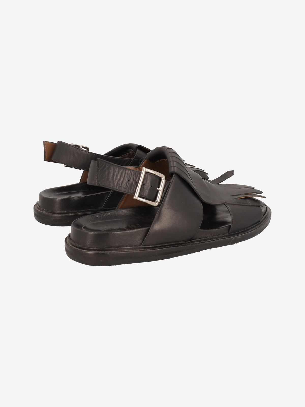Marni Fringe Fussbett Sandal in Black Leather MU260321.49  Marni 