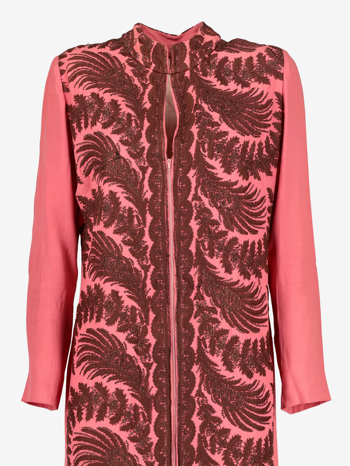 Vintage Pink Kaftan Dress with Dark Brown Embroidery W150626.11  Vintage 