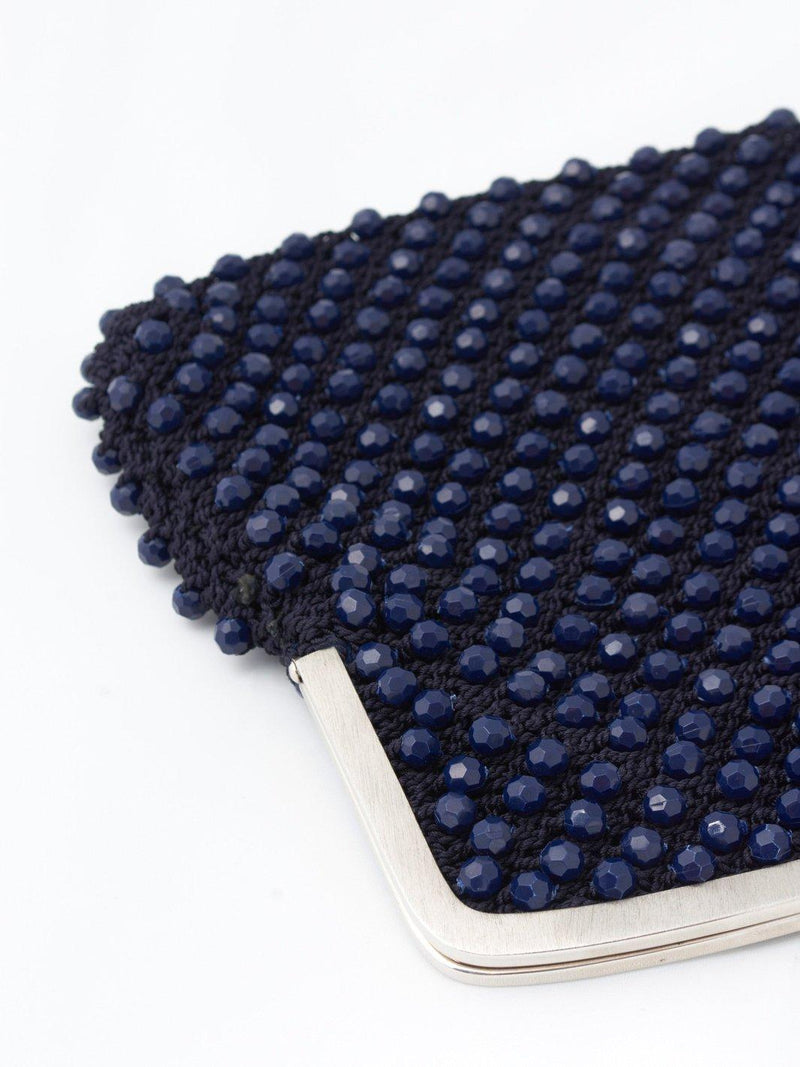 1960s clutch bag in dark blue crochet cotton with beads embellishment MR2023011  Vintage 