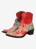 Cowboy Ankle Boots in Red Leather with a Pattern of Flowers W7426.63  Vintage 
