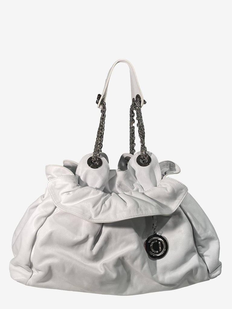 Christian Dior 白色褶边皮革包