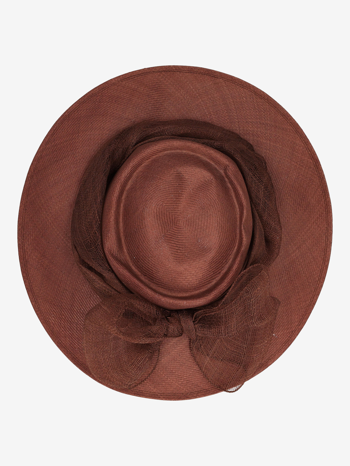 Vintage Brown Straw Hat with Mesh Bow Detail W130126.3  Vintage 
