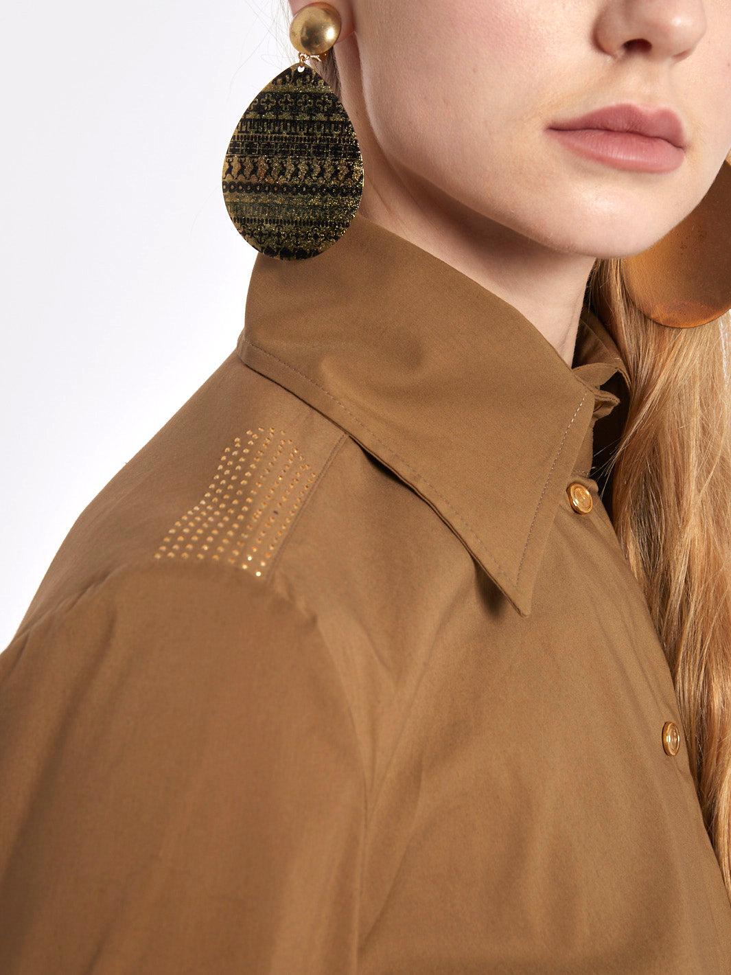 Blumarine Jeans Y2K brown blouse with golden detail on the shoulders MR511263  Blumarine 
