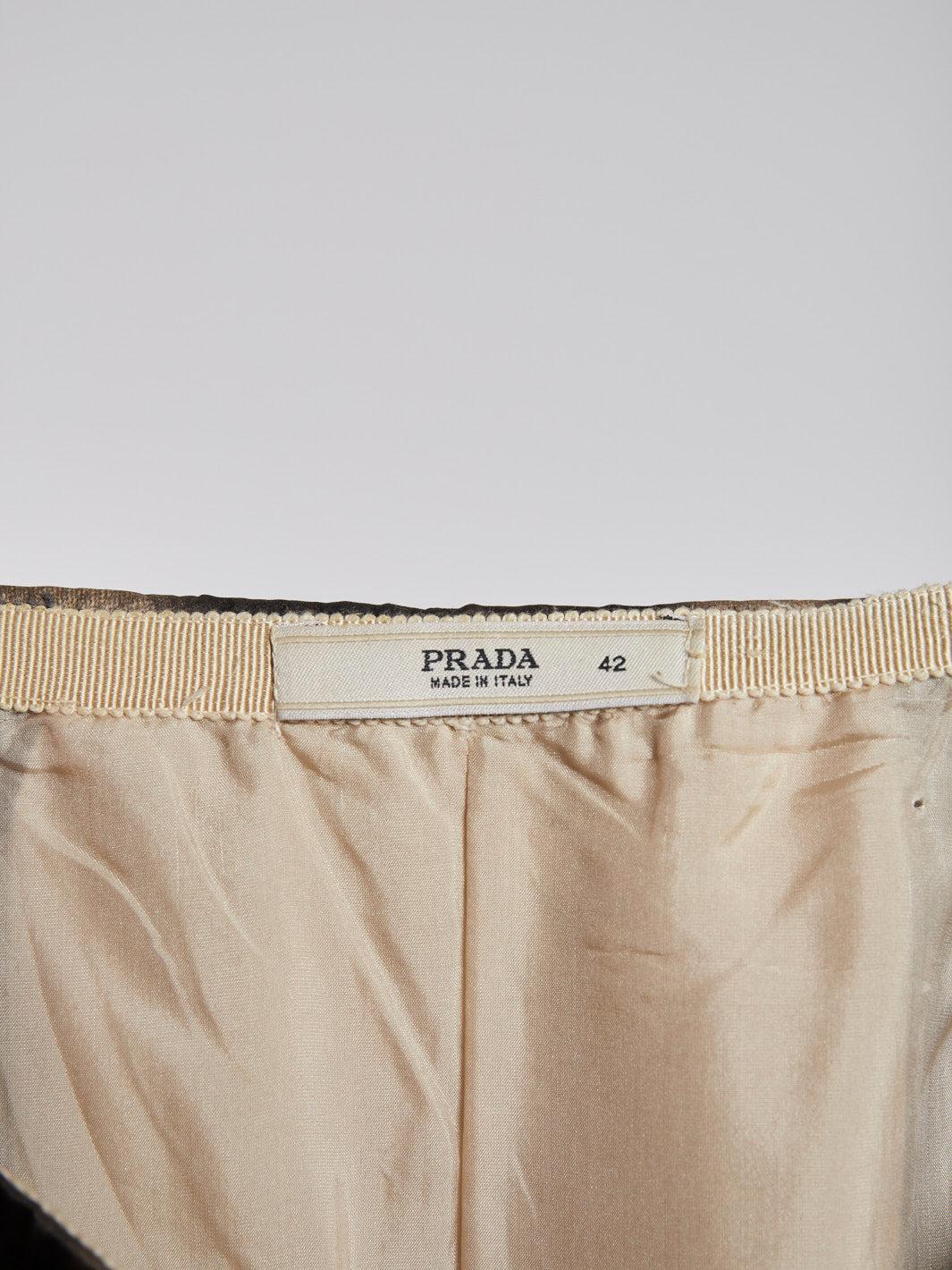 Gonna plissettata in seta Y2K Prada nei colori nero e beige