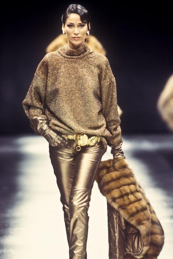 Gianfranco Ferré Gold Laminated Knit Turtleneck with Asymmetric Zip - 1993 W2511.129  Gianfranco Ferré 