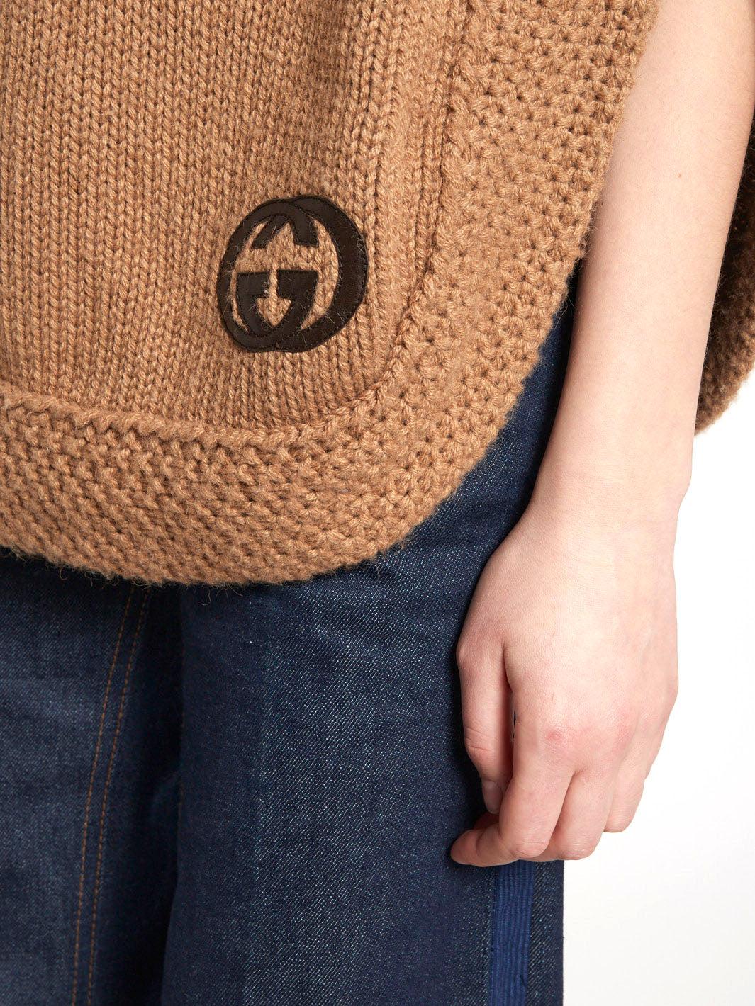 Poncho Y2K Gucci a collo alto color cammello in lana