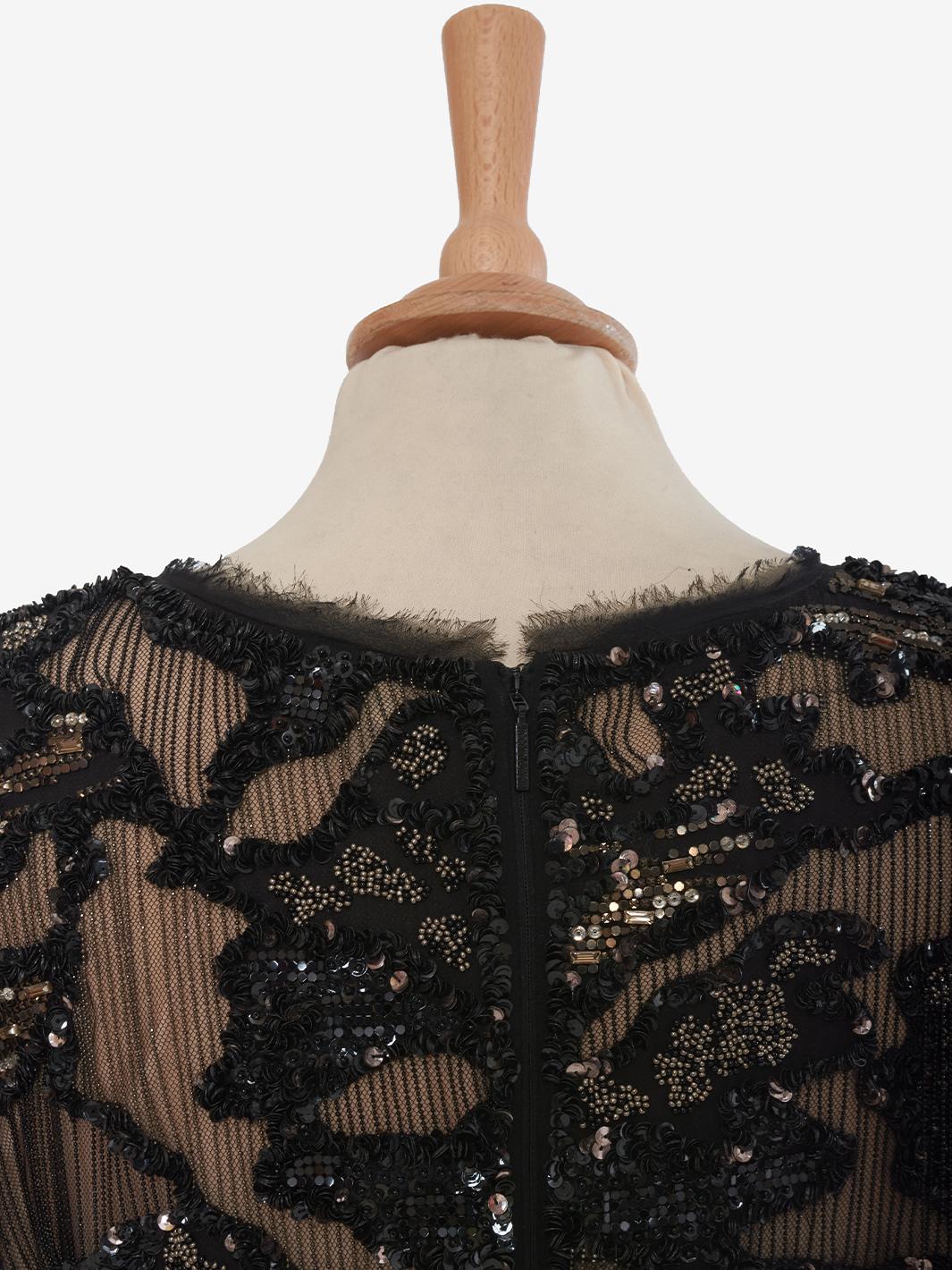 Roberto Cavalli Abito in seta nera ricamato con applicazioni