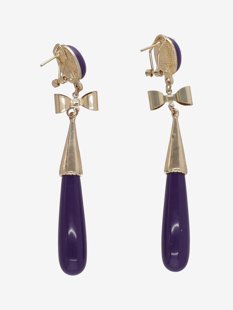 Vintage Bow-Linked Drop Earrings with Purple Teardrop Pendant W13426.28  Vintage 
