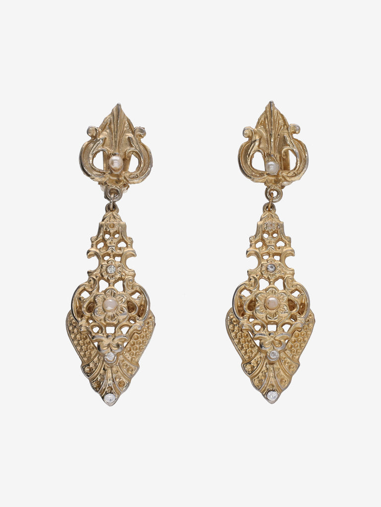 Vintage Baroque-Style Textured Long Pendant Earrings W13426.45  Vintage 