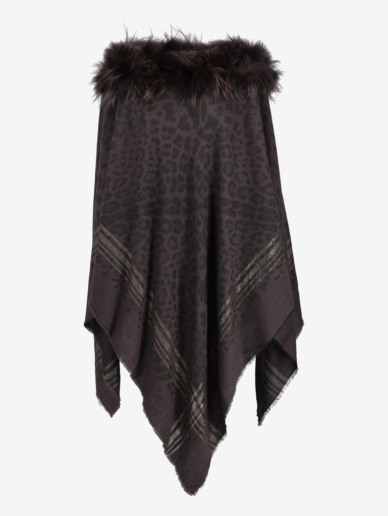 Vintage Wool Poncho With Fur Collar
