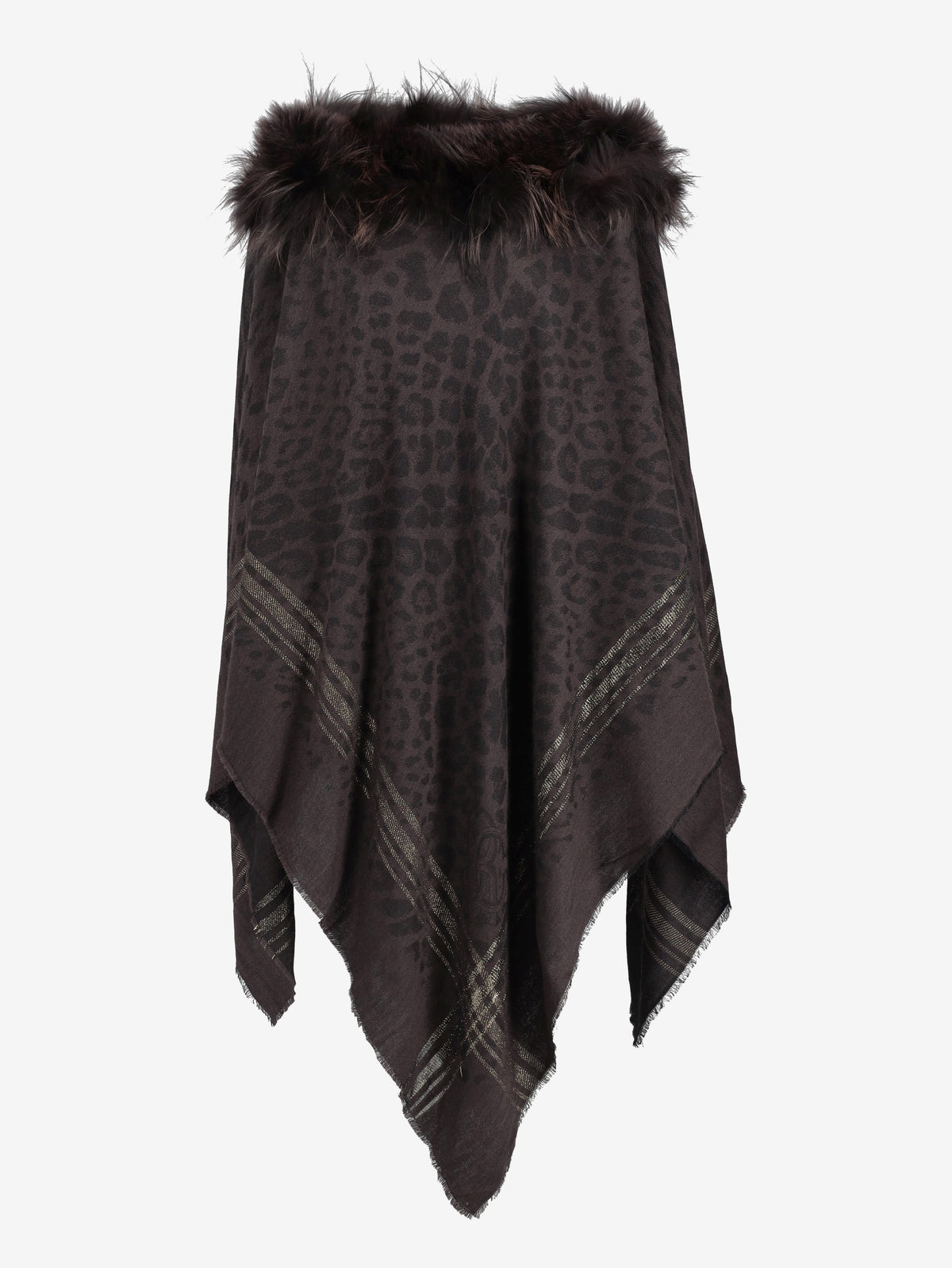 Vintage Wool Poncho With Fur Collar