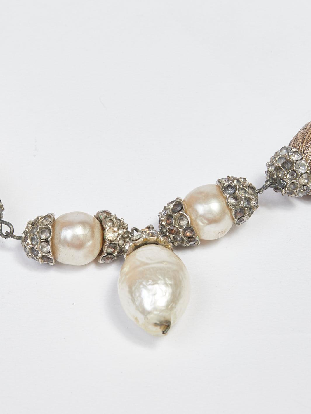 1980s Bozart silver byzantine mesh choker necklace with fresh pearls W22033110  Bozart 